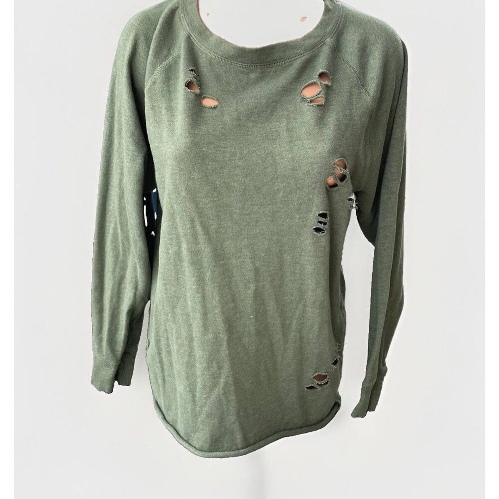 Colsie Green Distressed Sweatshirt Size XS Soft Long Sleeve